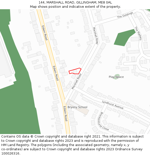 144, MARSHALL ROAD, GILLINGHAM, ME8 0AL: Location map and indicative extent of plot