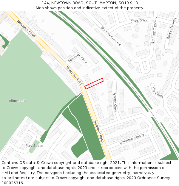 144, NEWTOWN ROAD, SOUTHAMPTON, SO19 9HR: Location map and indicative extent of plot