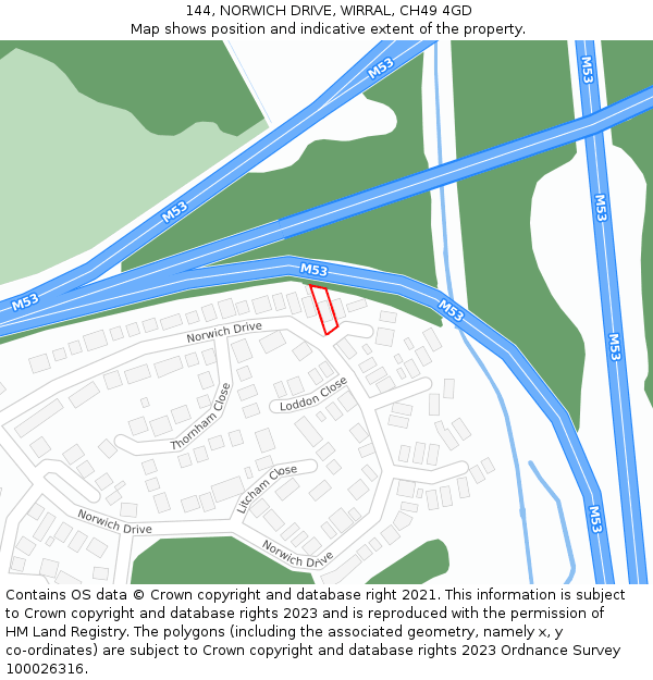 144, NORWICH DRIVE, WIRRAL, CH49 4GD: Location map and indicative extent of plot