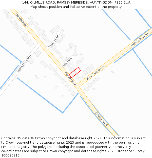 144, OILMILLS ROAD, RAMSEY MERESIDE, HUNTINGDON, PE26 2UA: Location map and indicative extent of plot