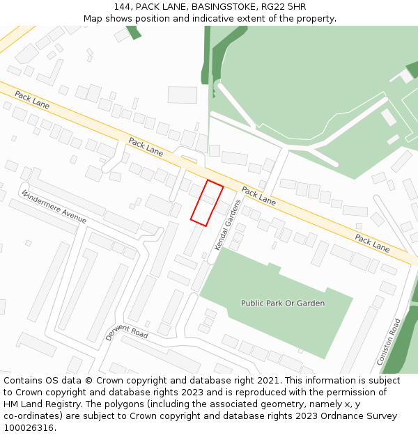 144, PACK LANE, BASINGSTOKE, RG22 5HR: Location map and indicative extent of plot