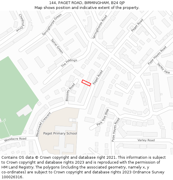 144, PAGET ROAD, BIRMINGHAM, B24 0JP: Location map and indicative extent of plot