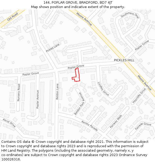 144, POPLAR GROVE, BRADFORD, BD7 4JT: Location map and indicative extent of plot