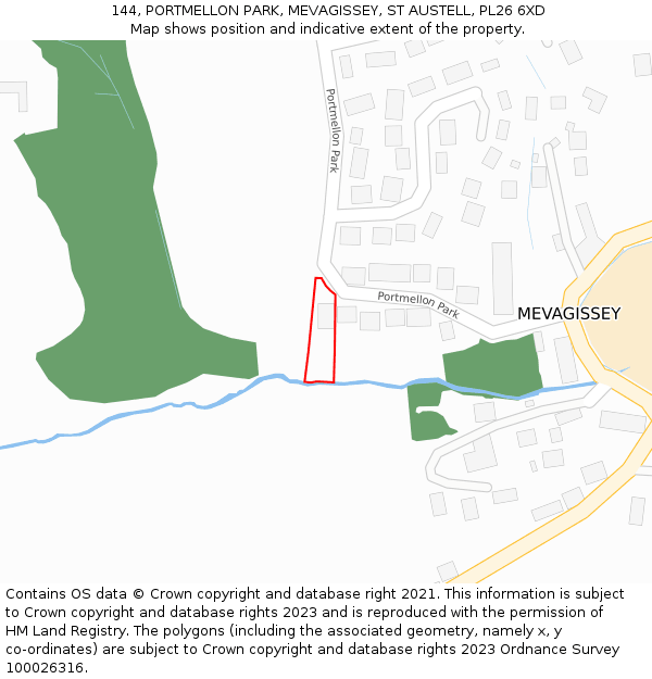 144, PORTMELLON PARK, MEVAGISSEY, ST AUSTELL, PL26 6XD: Location map and indicative extent of plot