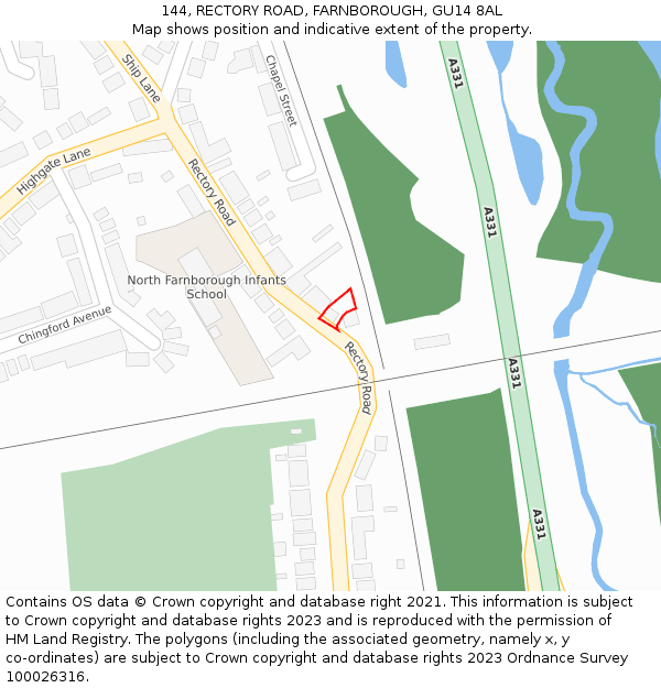 144, RECTORY ROAD, FARNBOROUGH, GU14 8AL: Location map and indicative extent of plot