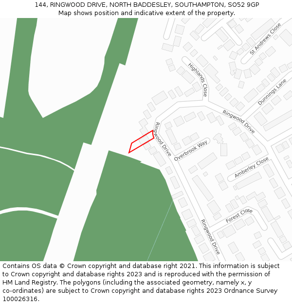 144, RINGWOOD DRIVE, NORTH BADDESLEY, SOUTHAMPTON, SO52 9GP: Location map and indicative extent of plot