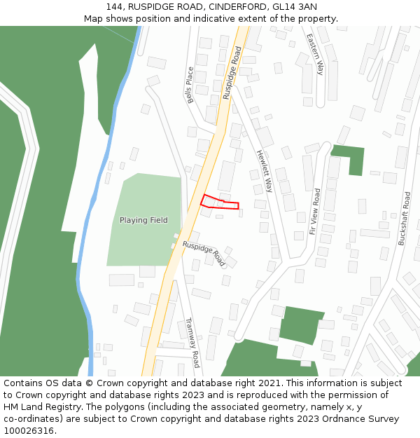 144, RUSPIDGE ROAD, CINDERFORD, GL14 3AN: Location map and indicative extent of plot