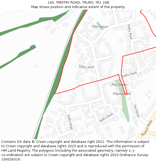 144, TREFFRY ROAD, TRURO, TR1 1WE: Location map and indicative extent of plot