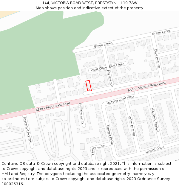 144, VICTORIA ROAD WEST, PRESTATYN, LL19 7AW: Location map and indicative extent of plot