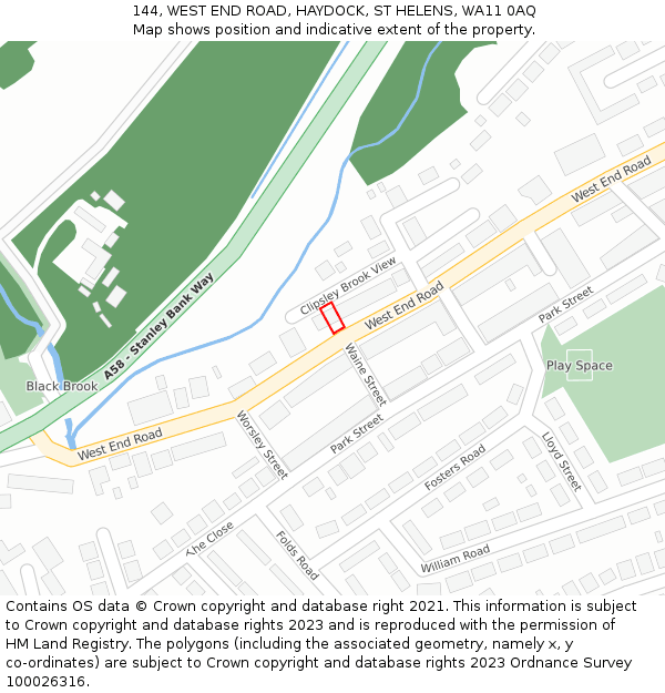 144, WEST END ROAD, HAYDOCK, ST HELENS, WA11 0AQ: Location map and indicative extent of plot