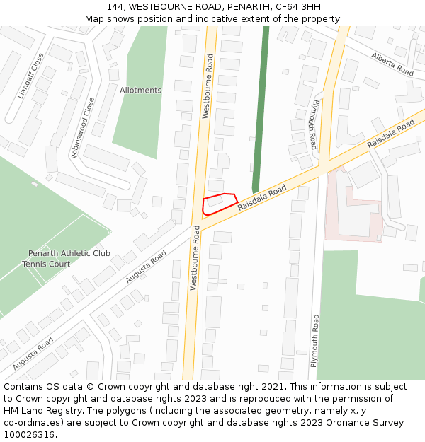 144, WESTBOURNE ROAD, PENARTH, CF64 3HH: Location map and indicative extent of plot