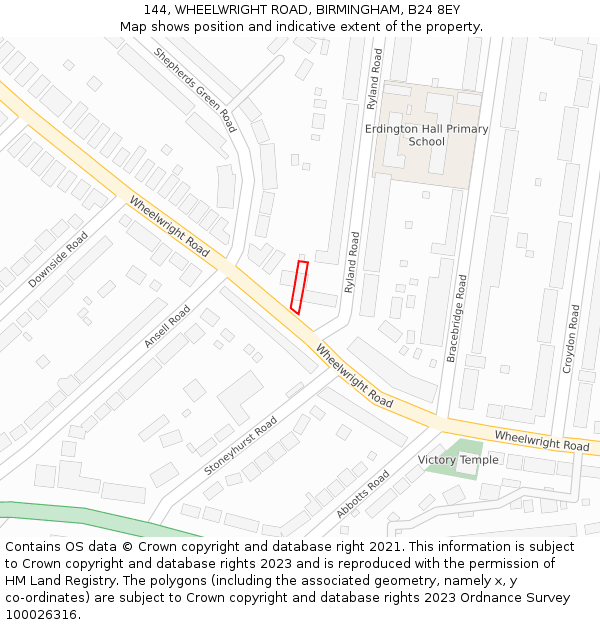 144, WHEELWRIGHT ROAD, BIRMINGHAM, B24 8EY: Location map and indicative extent of plot