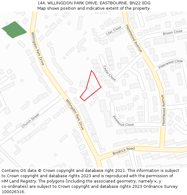 144, WILLINGDON PARK DRIVE, EASTBOURNE, BN22 0DG: Location map and indicative extent of plot