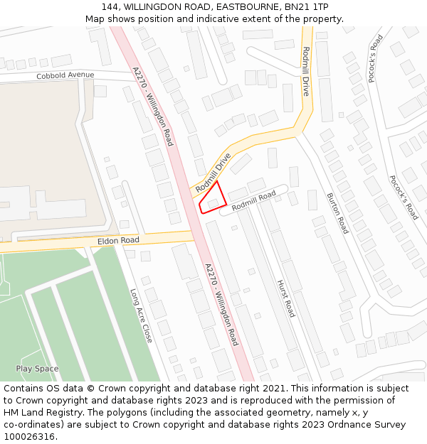 144, WILLINGDON ROAD, EASTBOURNE, BN21 1TP: Location map and indicative extent of plot