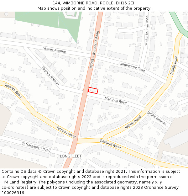 144, WIMBORNE ROAD, POOLE, BH15 2EH: Location map and indicative extent of plot