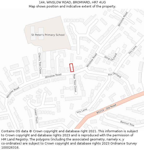 144, WINSLOW ROAD, BROMYARD, HR7 4UG: Location map and indicative extent of plot