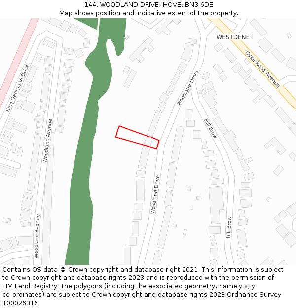 144, WOODLAND DRIVE, HOVE, BN3 6DE: Location map and indicative extent of plot
