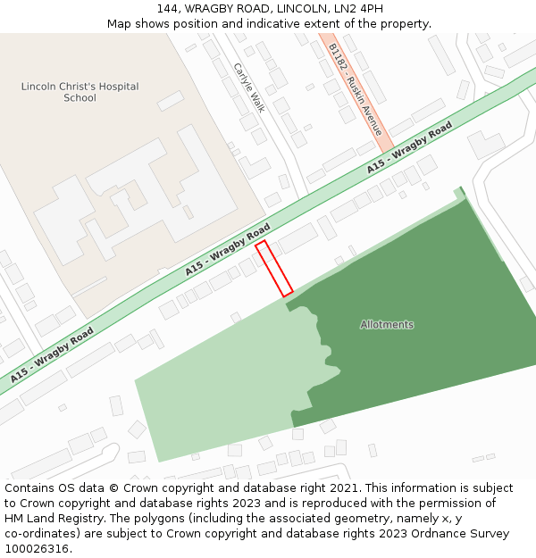 144, WRAGBY ROAD, LINCOLN, LN2 4PH: Location map and indicative extent of plot