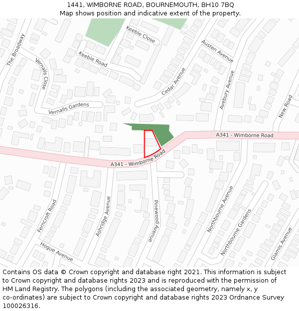 1441, WIMBORNE ROAD, BOURNEMOUTH, BH10 7BQ: Location map and indicative extent of plot