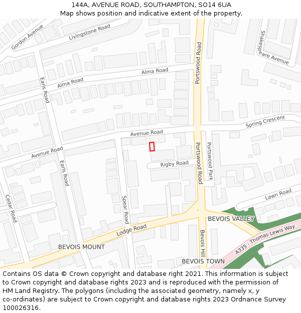 144A, AVENUE ROAD, SOUTHAMPTON, SO14 6UA: Location map and indicative extent of plot