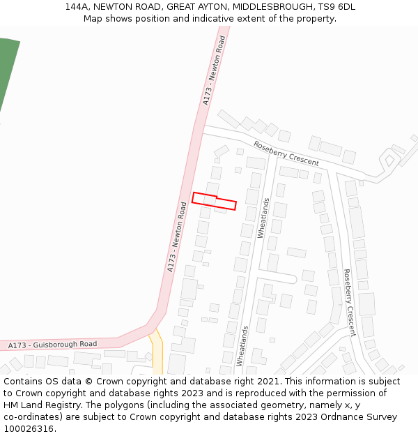 144A, NEWTON ROAD, GREAT AYTON, MIDDLESBROUGH, TS9 6DL: Location map and indicative extent of plot