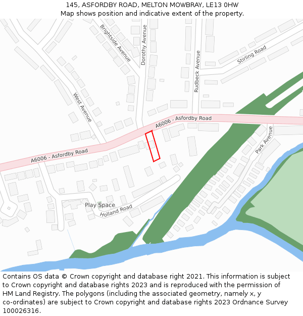 145, ASFORDBY ROAD, MELTON MOWBRAY, LE13 0HW: Location map and indicative extent of plot