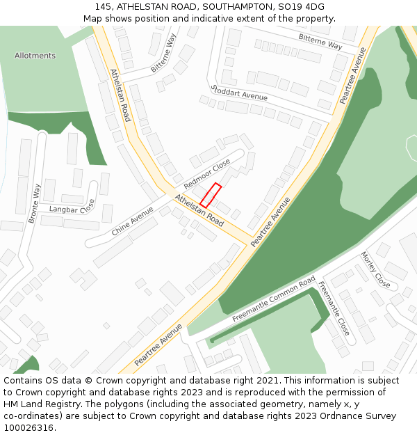 145, ATHELSTAN ROAD, SOUTHAMPTON, SO19 4DG: Location map and indicative extent of plot