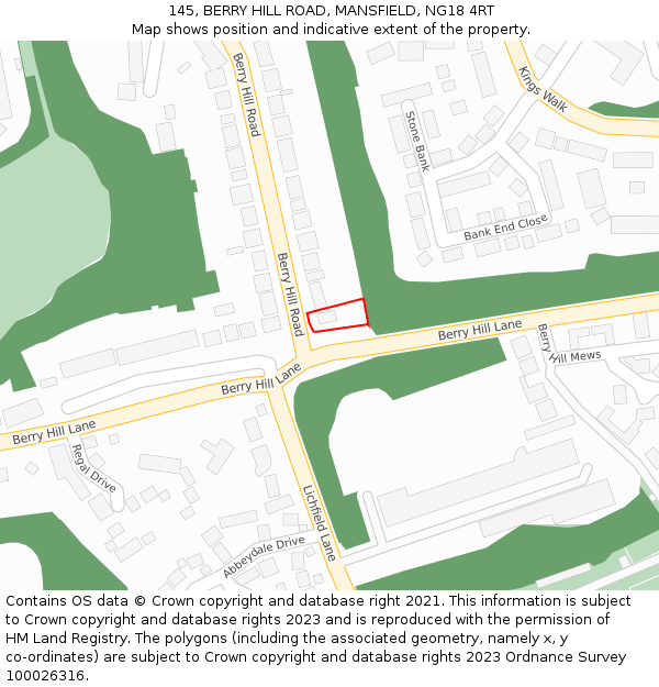 145, BERRY HILL ROAD, MANSFIELD, NG18 4RT: Location map and indicative extent of plot