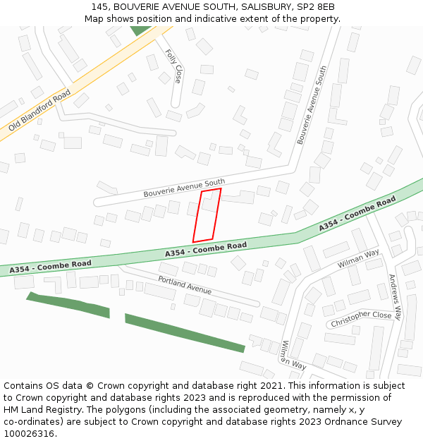 145, BOUVERIE AVENUE SOUTH, SALISBURY, SP2 8EB: Location map and indicative extent of plot