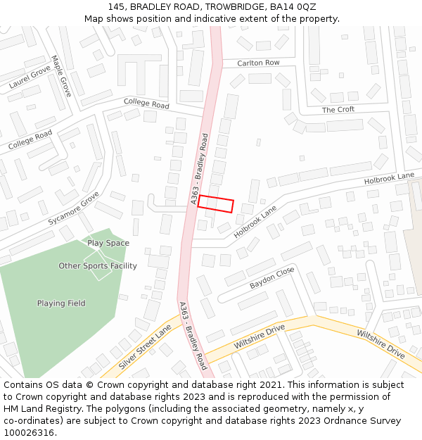 145, BRADLEY ROAD, TROWBRIDGE, BA14 0QZ: Location map and indicative extent of plot