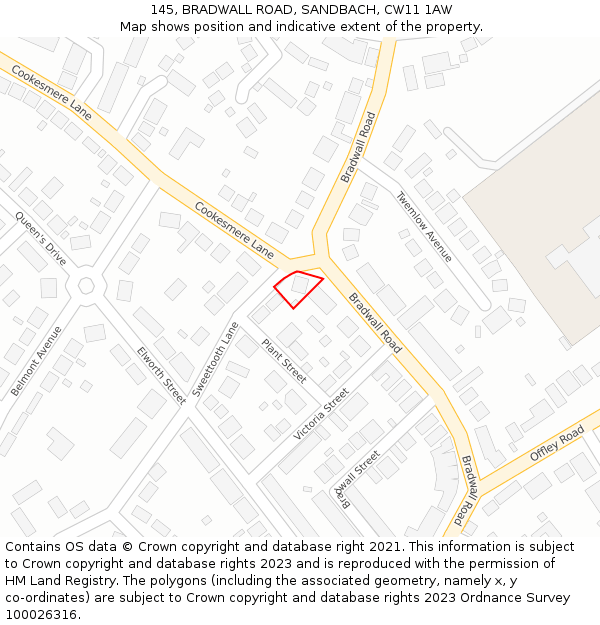 145, BRADWALL ROAD, SANDBACH, CW11 1AW: Location map and indicative extent of plot
