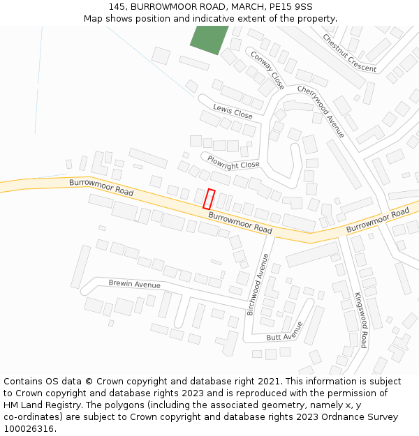 145, BURROWMOOR ROAD, MARCH, PE15 9SS: Location map and indicative extent of plot