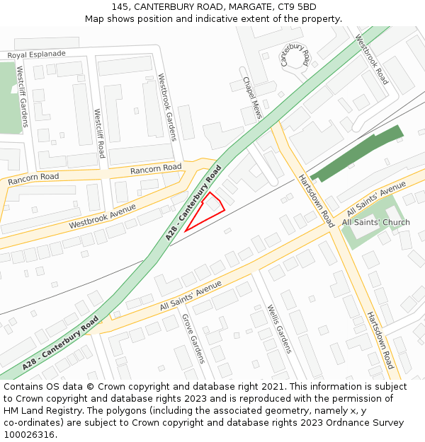 145, CANTERBURY ROAD, MARGATE, CT9 5BD: Location map and indicative extent of plot