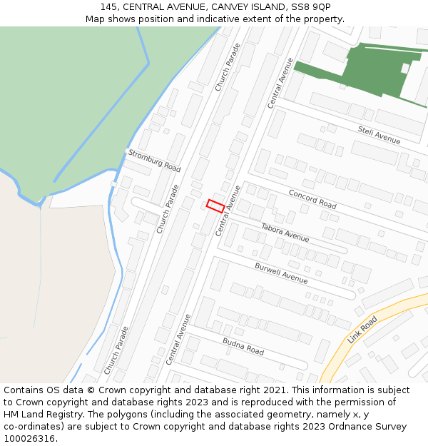 145, CENTRAL AVENUE, CANVEY ISLAND, SS8 9QP: Location map and indicative extent of plot