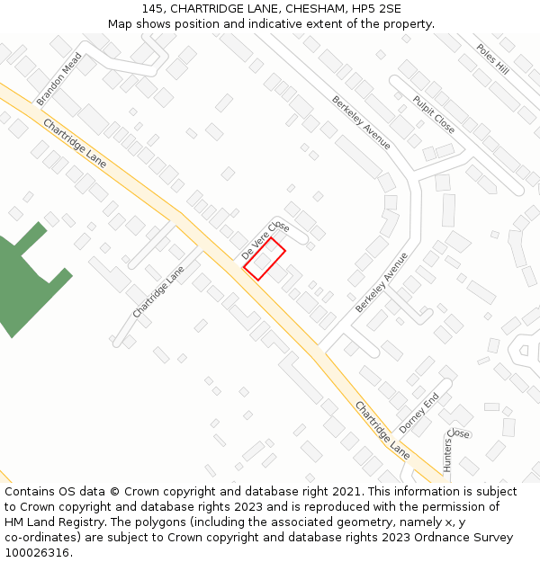 145, CHARTRIDGE LANE, CHESHAM, HP5 2SE: Location map and indicative extent of plot
