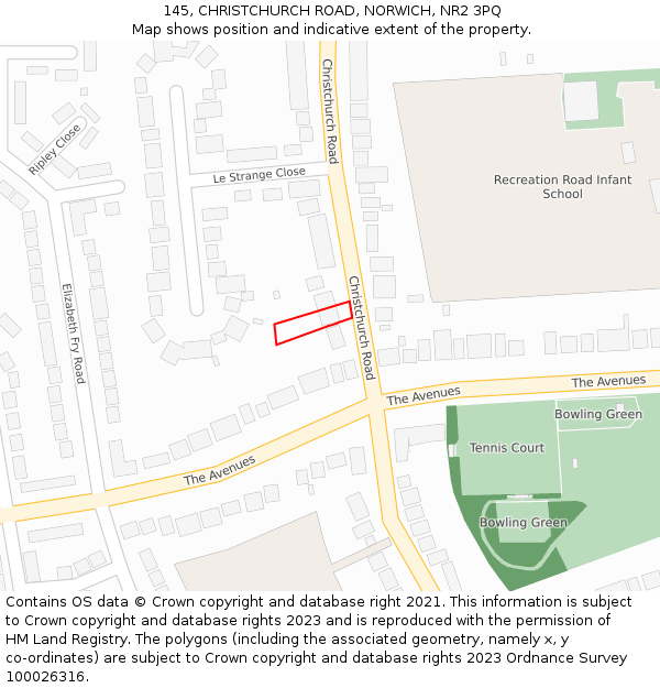 145, CHRISTCHURCH ROAD, NORWICH, NR2 3PQ: Location map and indicative extent of plot