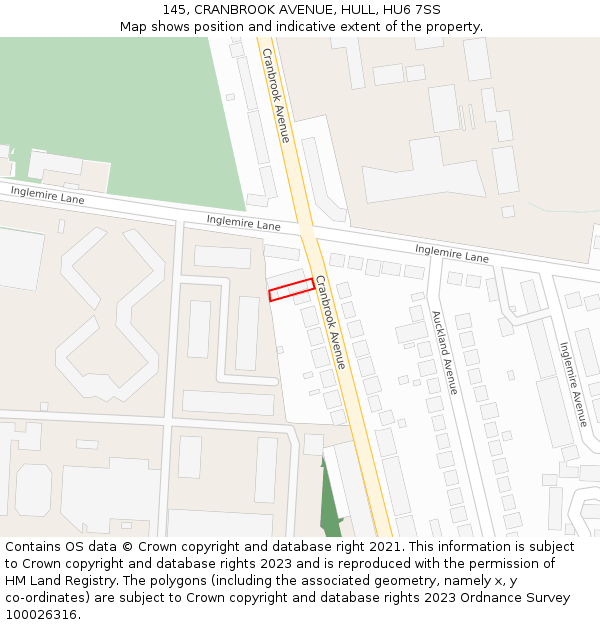 145, CRANBROOK AVENUE, HULL, HU6 7SS: Location map and indicative extent of plot