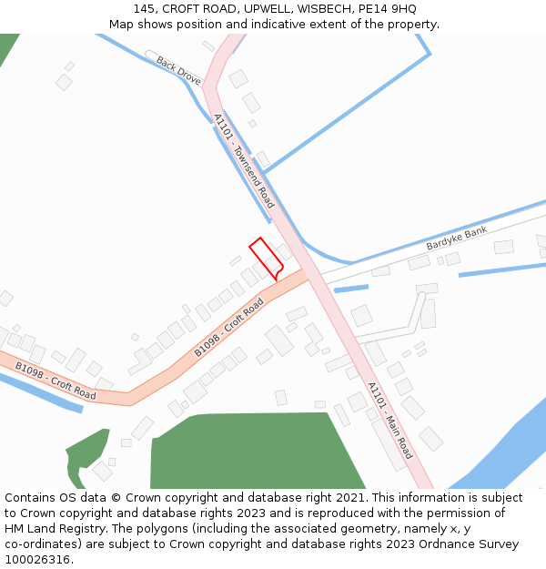 145, CROFT ROAD, UPWELL, WISBECH, PE14 9HQ: Location map and indicative extent of plot