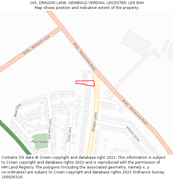 145, DRAGON LANE, NEWBOLD VERDON, LEICESTER, LE9 9NH: Location map and indicative extent of plot