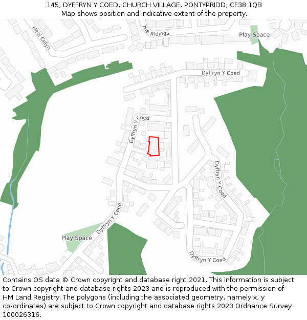 145, DYFFRYN Y COED, CHURCH VILLAGE, PONTYPRIDD, CF38 1QB: Location map and indicative extent of plot