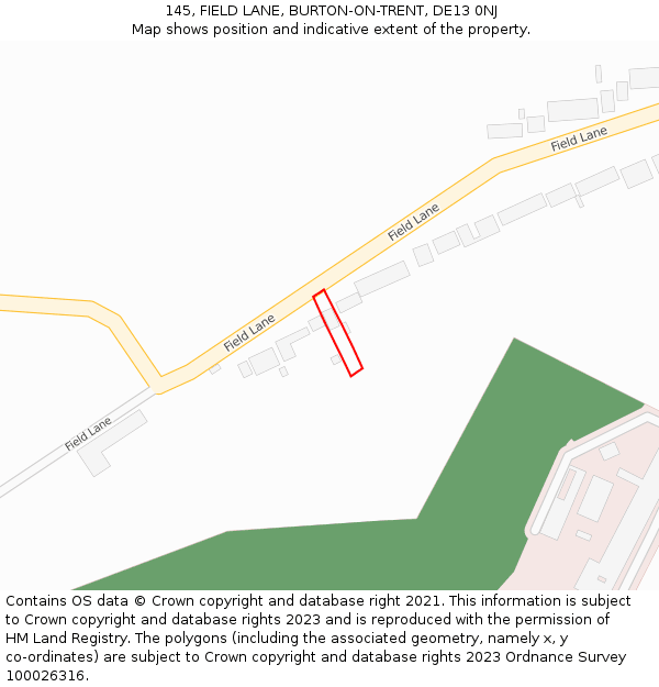 145, FIELD LANE, BURTON-ON-TRENT, DE13 0NJ: Location map and indicative extent of plot