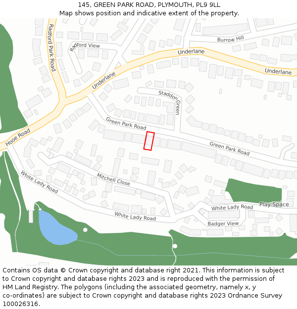 145, GREEN PARK ROAD, PLYMOUTH, PL9 9LL: Location map and indicative extent of plot