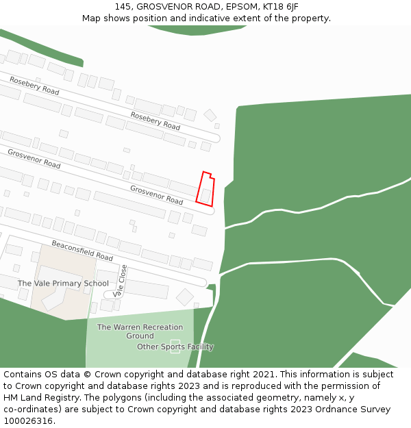 145, GROSVENOR ROAD, EPSOM, KT18 6JF: Location map and indicative extent of plot