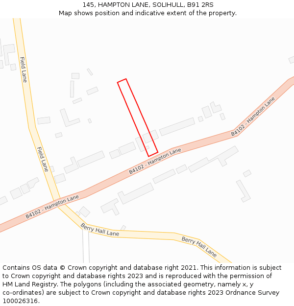 145, HAMPTON LANE, SOLIHULL, B91 2RS: Location map and indicative extent of plot