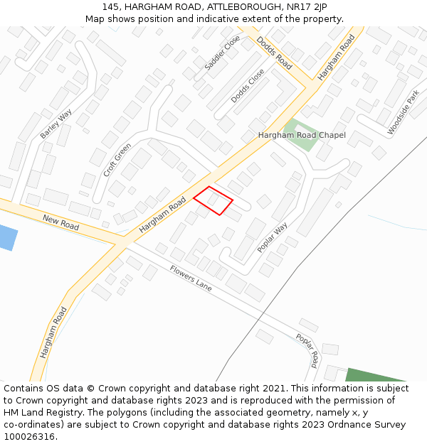 145, HARGHAM ROAD, ATTLEBOROUGH, NR17 2JP: Location map and indicative extent of plot