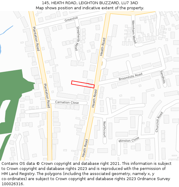 145, HEATH ROAD, LEIGHTON BUZZARD, LU7 3AD: Location map and indicative extent of plot