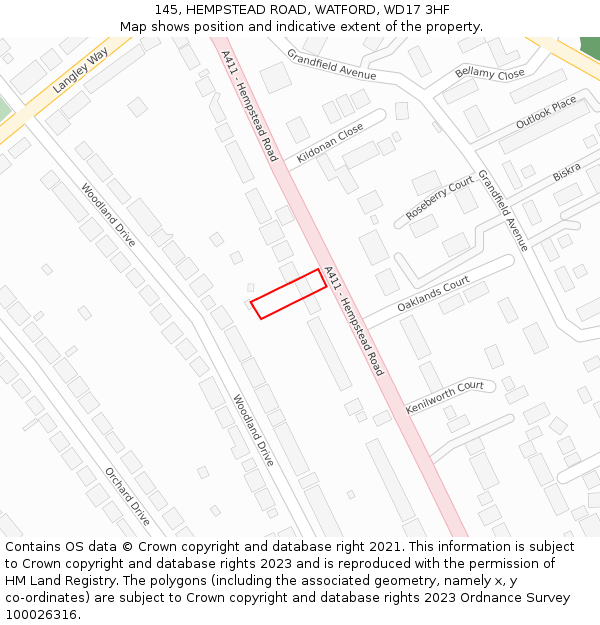 145, HEMPSTEAD ROAD, WATFORD, WD17 3HF: Location map and indicative extent of plot