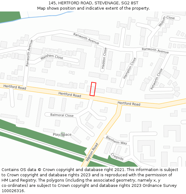 145, HERTFORD ROAD, STEVENAGE, SG2 8ST: Location map and indicative extent of plot