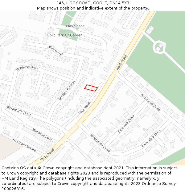 145, HOOK ROAD, GOOLE, DN14 5XR: Location map and indicative extent of plot