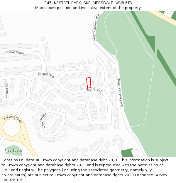 145, KESTREL PARK, SKELMERSDALE, WN8 6TA: Location map and indicative extent of plot